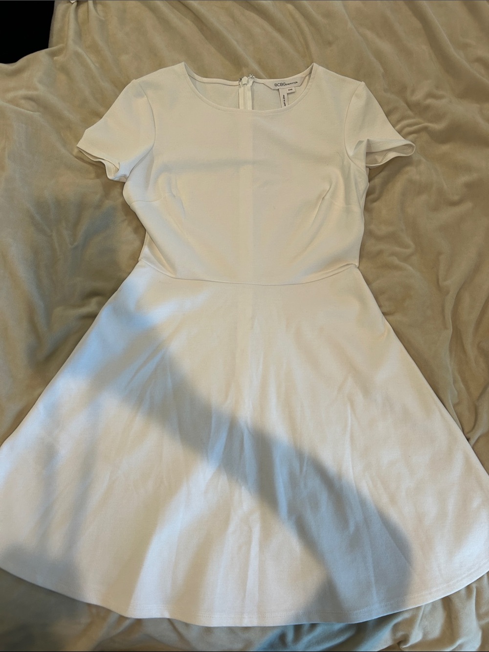 BCBG White Short-Sleeve Fit & Flare Dress